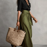 Kaheosaline komplekt – Boho-stiilis blouse ja satiinne midi-seelik