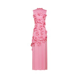 Magali – Roosa maxi kleit faux lillede ja paeltega
