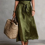 Kaheosaline komplekt – Boho-stiilis blouse ja satiinne midi-seelik
