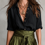 Kaheosaline komplekt – Boho-stiilis blouse ja satiinne midi-seelik