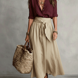 Kaheosaline komplekt – Boho-stiilis blouse ja satiinne midi-seelik