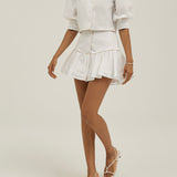 Laney Skort With Beige Piping | White/Sand