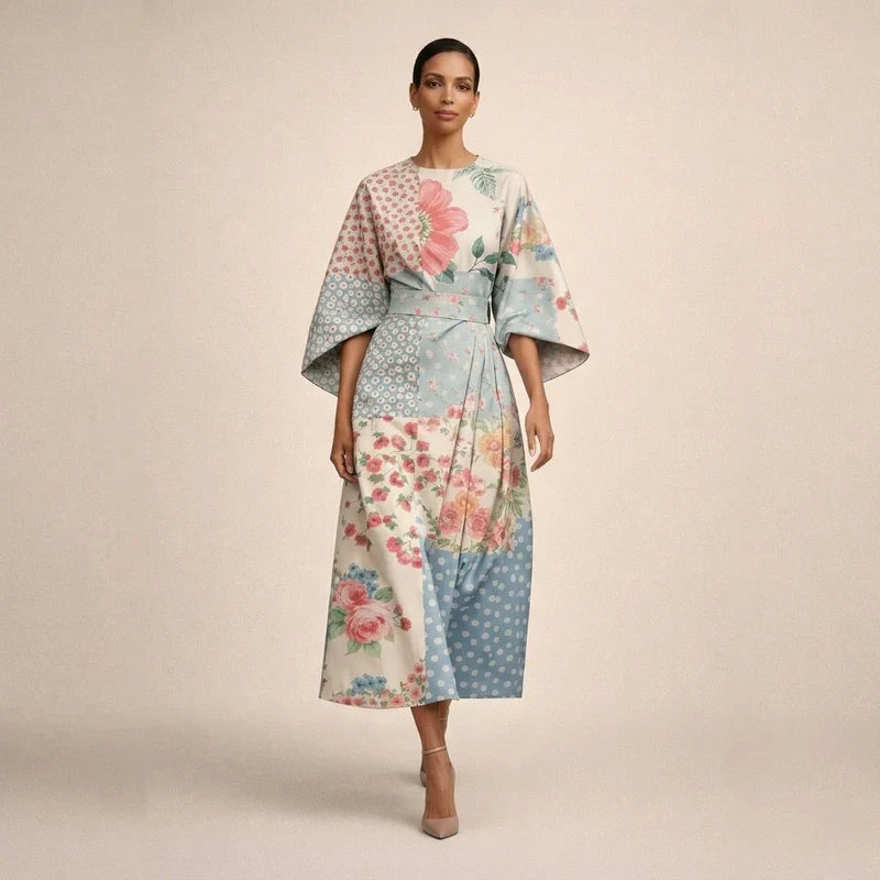 CLEMENTINE – Lilled midi kleit elegantse taljega