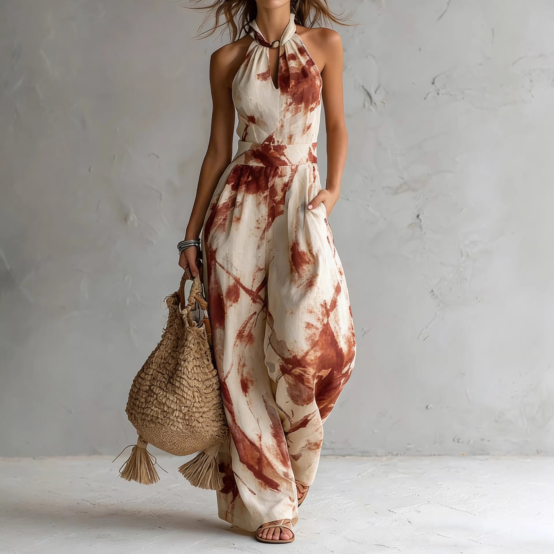 Halter – Kunstilise prindiga jumpsuit