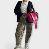 Chandra - Calças de ganga vintage com estampado de leopardo