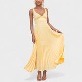 Aby – Plisseeritud kollane maxi kleit