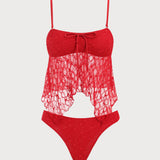 Punane Ebaühtlane Äär – Elegantne tankini komplekt