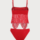 Punane Ebaühtlane Äär – Elegantne tankini komplekt