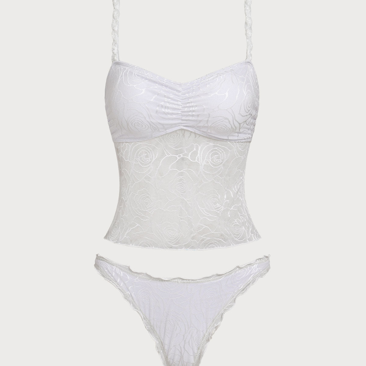 Valge – Elegantne tankini komplekt 3D lilledega