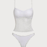 Valge – Elegantne tankini komplekt 3D lilledega