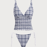 Sinine Ruuduline – Stiilne tankini komplekt