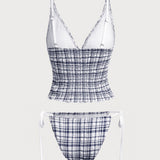 Sinine Ruuduline – Stiilne tankini komplekt