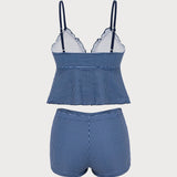 Sinine Ruuduline – Elegantne ruffle tankini komplekt