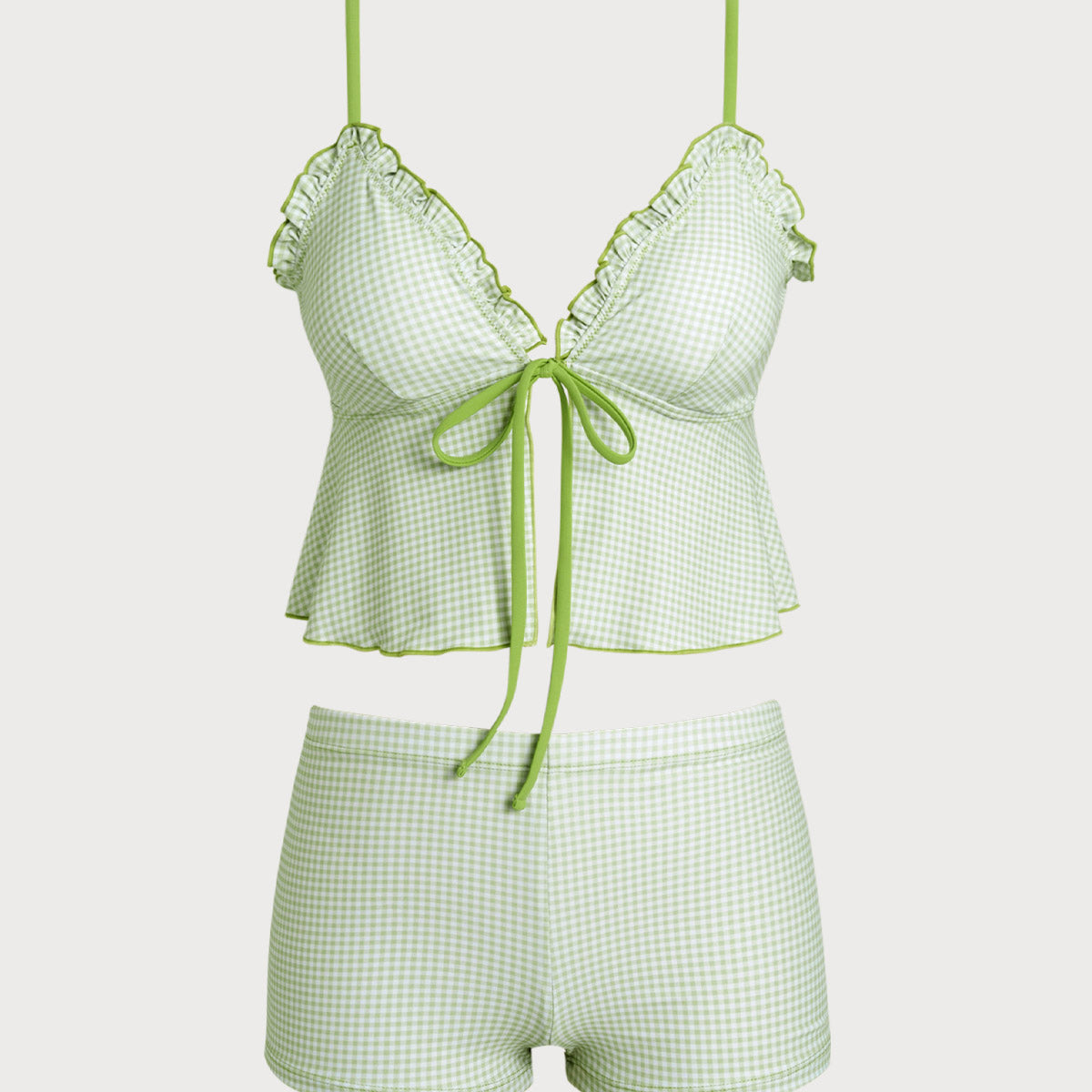 Sinine Ruuduline – Elegantne ruffle tankini komplekt