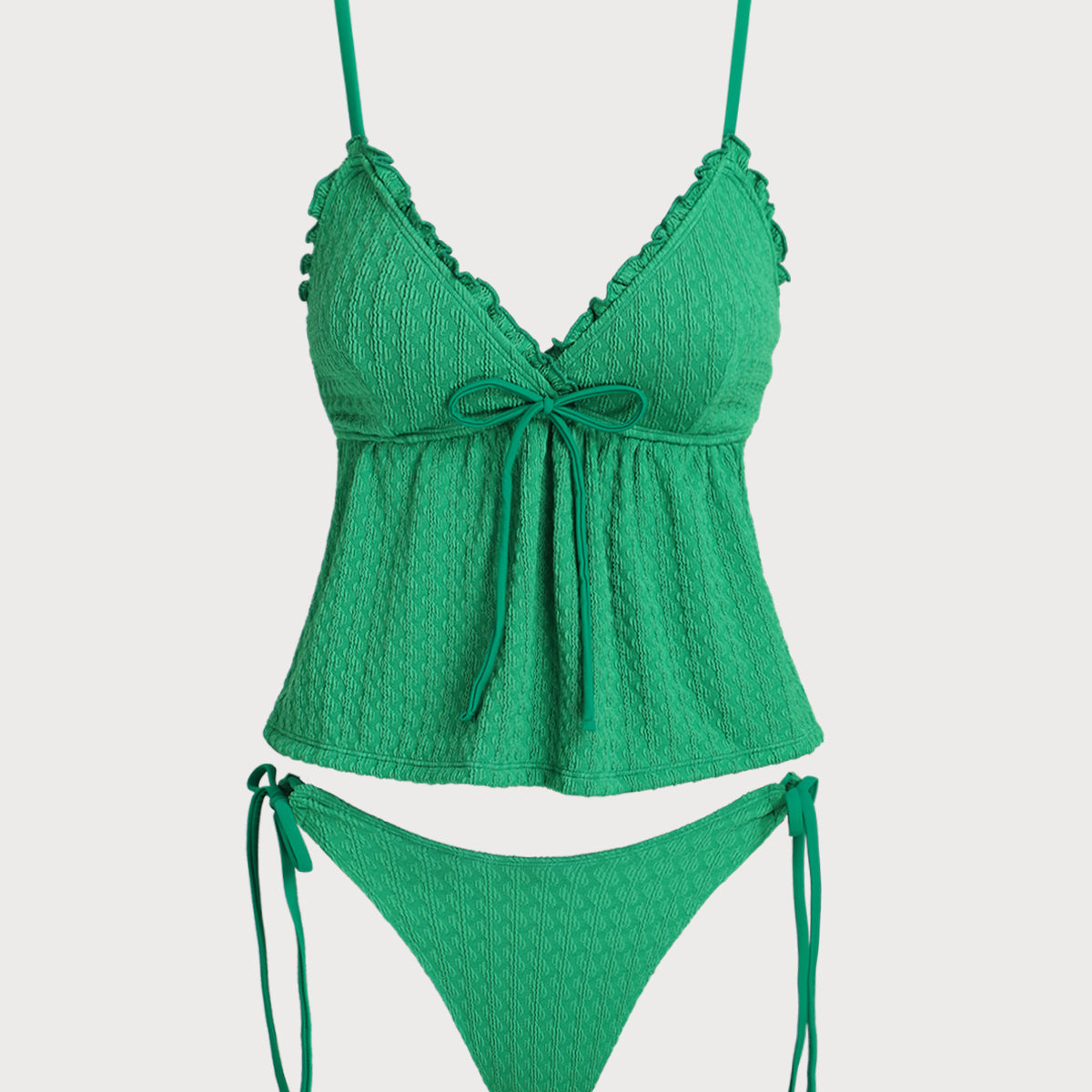 Off White – Elegantne ruffle seelikuga tankini komplekt