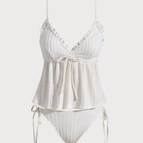Off White – Elegantne ruffle seelikuga tankini komplekt