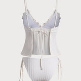 Off White – Elegantne ruffle seelikuga tankini komplekt
