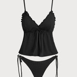 Off White – Elegantne ruffle seelikuga tankini komplekt