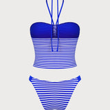 Sinine Triibuline – Retro tankini komplekt