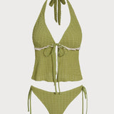 Roheline – Elegantne tankini komplekt pitsiga